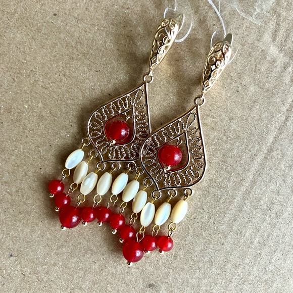 NWT AtriaMinerals red jade chandelier earrings - Picture 1 of 4